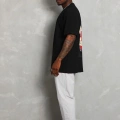 Oversize Baskılı Bisiklet Yaka T-Shirt - Siyah -