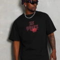 Oversize Baskılı Bisiklet Yaka T-Shirt - Siyah -