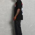 Oversize Baskılı Bisiklet Yaka T-Shirt - Siyah -