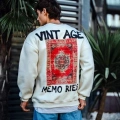Oversize Bisiklet Yaka Üç İplik Baskılı SweatShirt - Beyaz