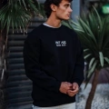 Oversize Bisiklet Yaka Üç İplik Baskılı SweatShirt - Siyah