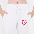 Oversize Boru Paça Baskılı Eşofman Pantolon - Beyaz