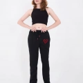 Oversize Boru Paça Baskılı Eşofman Pantolon - Siyah
