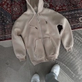 Oversize Tam Fermuarlı Uzun Kol Hırka - Bej
