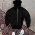 Oversize Tam Fermuarlı Uzun Kol Hırka - Siyah