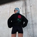 Oversize Üç İplik Bisiklet Yaka Baskılı SweatShirt - Siyah