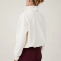 Oversize Yarım Farmuarlı Yakalı Basic SweatShirt - Beyaz