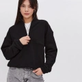 Oversize Yarım Farmuarlı Yakalı Basic SweatShirt - Siyah