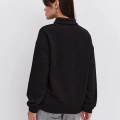 Oversize Yarım Farmuarlı Yakalı Basic SweatShirt - Siyah