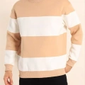 Parçalı Bisiklet Yaka Baskılı SweatShirt - Bej