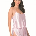 Pembe Saten Babydoll Şort Takımı