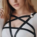 Pentagram Sembollü Deri Göğüs Harness - 167