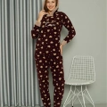 Polar Kadın Kapşonlu Pijama Takımı Bordo