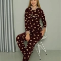 Polar Kadın Kapşonlu Pijama Takımı Bordo