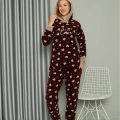 Polar Kadın Kapşonlu Pijama Takımı Bordo