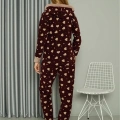 Polar Kadın Kapşonlu Pijama Takımı Bordo