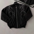 Siyah Bomber Mont – Beyaz Şimşek Desenli -