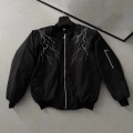 Siyah Bomber Mont – Beyaz Şimşek Desenli -