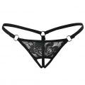 Siyah Dantelli Özel Bölgesi Açık G-String TM1167