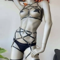 Siyah Deri Jartiyer Ve Büstiyer Harness - 415
