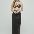Siyah Göğüs Harness Deri Kafes Detaylı Bralet - 224