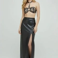 Siyah Göğüs Harness Deri Kafes Detaylı Bralet - 224