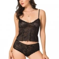 Siyah Jakarlı Babydoll Şort Takımı