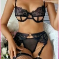 Siyah Midye Seksi Jartiyer Takım