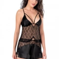 Siyah Saten Babydoll Şort Takımı