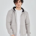 Tam Fermuarlı Kapşonlu  SweatShirt - Boyalı Gri