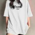 Thousand Baskılı Oversize Bisiklet Yaka T-shirt - Beyaz