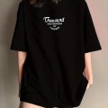 Thousand Baskılı Oversize Bisiklet Yaka T-shirt - Siyah
