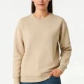 Üç İplik Düz Bisiklet Yaka SweatShirt - Bej