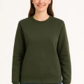 Üç İplik Düz Bisiklet Yaka SweatShirt - Haki