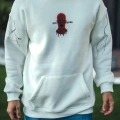 Üç İplik Kapşonlu Baskılı Oversize SweatShirt- Beyaz
