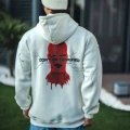 Üç İplik Kapşonlu Baskılı Oversize SweatShirt- Beyaz