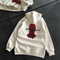Üç İplik Kapşonlu Baskılı Oversize SweatShirt- Beyaz