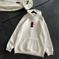 Üç İplik Kapşonlu Baskılı Oversize SweatShirt- Beyaz