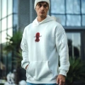 Üç İplik Kapşonlu Baskılı Oversize SweatShirt- Beyaz