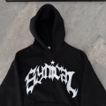 Üç İplik Kapşonlu Baskılı Oversize SweatShirt- Siyah