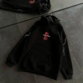 Üç İplik Kapşonlu Baskılı Oversize SweatShirt- Siyah
