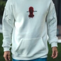 Üç İplik Kapüşonlu Baskılı Oversize SweatShirt- Beyaz