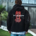 Üç İplik Kapüşonlu Baskılı Oversize SweatShirt- Siyah