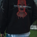 Üç İplik Kapüşonlu Baskılı Oversize SweatShirt- Siyah