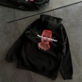 Üç İplik Kapüşonlu Baskılı Oversize SweatShirt- Siyah