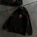 Üç İplik Kapüşonlu Baskılı Oversize SweatShirt- Siyah
