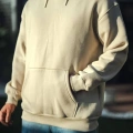 Üç İplik Penye Kapşonlu Basic SweatShirt - Bej