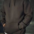 Üç İplik Penye Kapşonlu Basic SweatShirt - Füme -