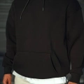 Üç İplik Penye Kapşonlu Basic SweatShirt - Siyah