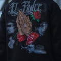 Üç İplik Penye Kapşonlu Baskılı SweatShirt - Siyah